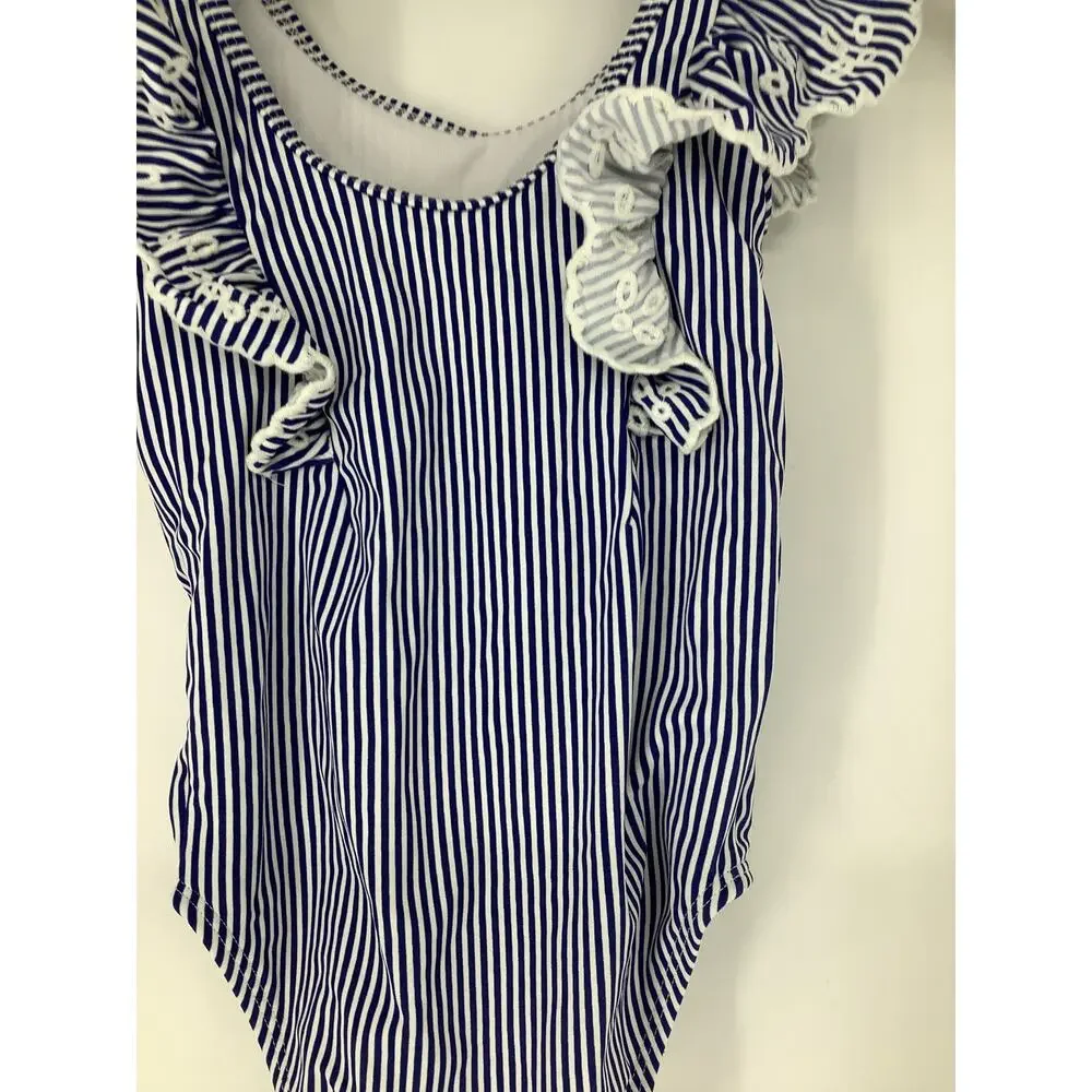 Gymboree Toddler Girl's 3T Blue & White Striped Eyelet One Piece Swimsuit OS35-5